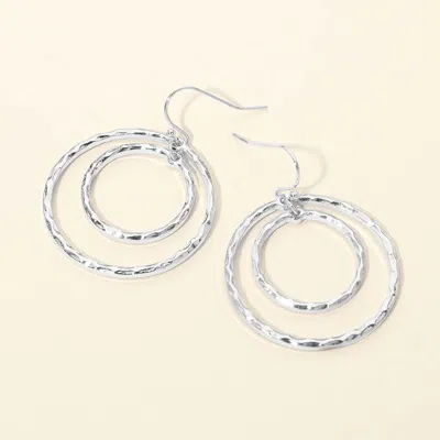 Fashnzfab Hammered Metal Layered Open Hoop Dangle Earrings In Silver