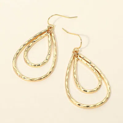 Fashnzfab Hammered Metal Layered Open Teardrop Dangle Earrings In Gold