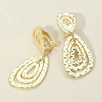 Fashnzfab Hammered Metal Layered Teardrop Dangle Clip On Earrings In Gold