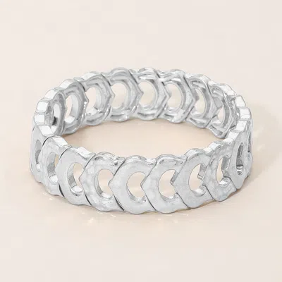 Fashnzfab Hammered Metal Link Stretch Statement Bracelet In Metallic