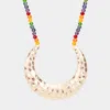 Fashnzfab Hammered Metal Moon Pendant Bead Long Necklace In Multi