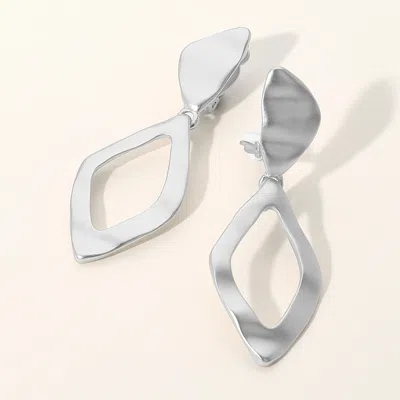 Fashnzfab Hammered Metal Open Geometric Dangle Clip On Earrings - Silver