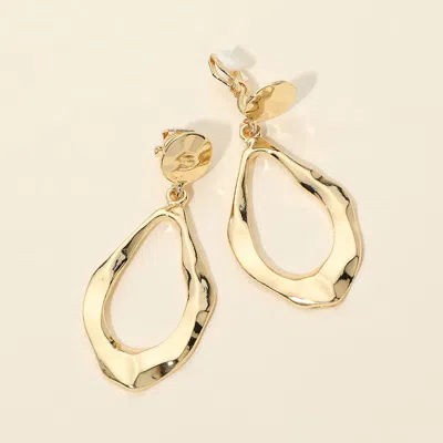 Fashnzfab Hammered Metal Open Teardrop Clip On Earrings In Gold