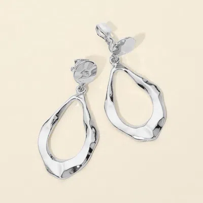 Fashnzfab Hammered Metal Open Teardrop Clip On Earrings In Silver
