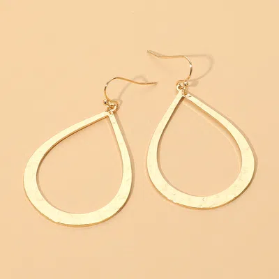 Fashnzfab Hammered Metal Open Teardrop Earrings 1.4" X 2.1" In Gold