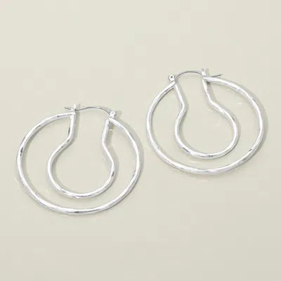 Fashnzfab Hammered Metal Organic Layered Pin Catch Hoop Earrings In Metallic