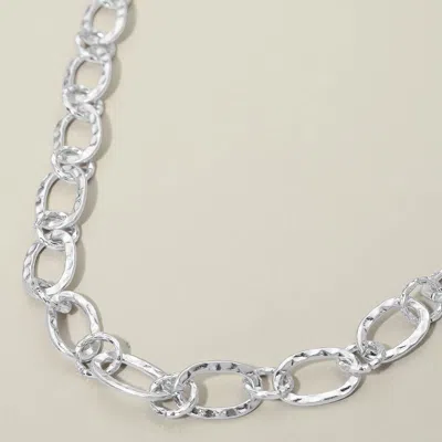 Fashnzfab Hammered Metal Oval Link Necklace In Silver