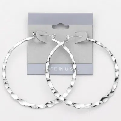 Fashnzfab Hammered Metal Pin Catch Hoop Earrings In Silver