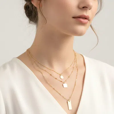 Fashnzfab Hammered Metal Plate Pendant Layered Chain Necklace In Gold