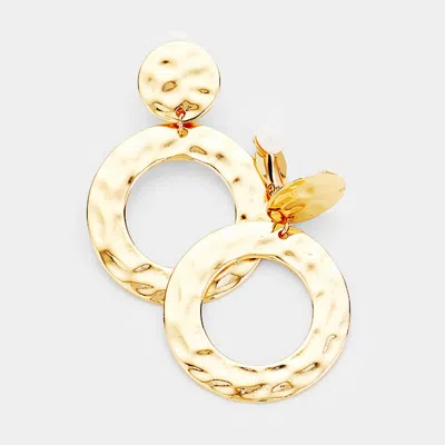 Fashnzfab Hammered Metal Round Disc Dangle Clip On Earrings In Gold