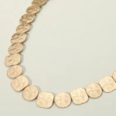 Fashnzfab Hammered Metal Round Square Disc Link Necklace In Silver