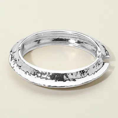 Fashnzfab Hammered Metal Sculptural Crescent Hinged Bangle Bracelet Rhodium In Multi