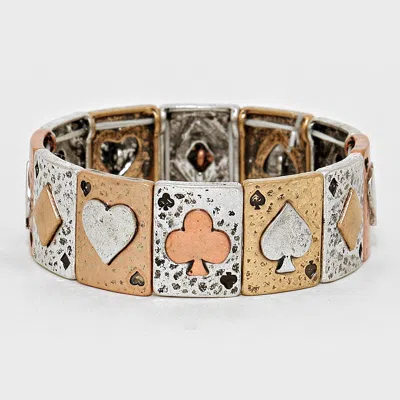 Fashnzfab Hammered Metal Spade & Heart Stretch Bracelet In Multi