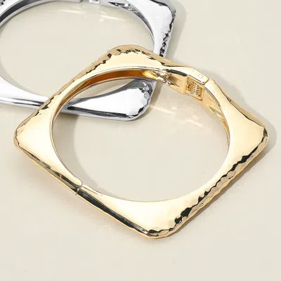 FASHNZFAB HAMMERED METAL SQUARE HINGED BANGLE BRACELET GOLD