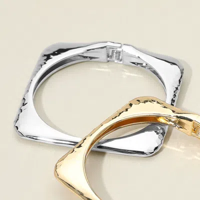Fashnzfab Hammered Metal Square Hinged Bangle Bracelet Rhodium In Multi