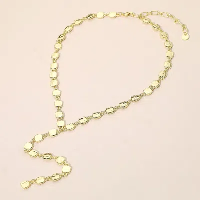 Fashnzfab Hammered Metal Square Link Y Shaped Necklace In Gold