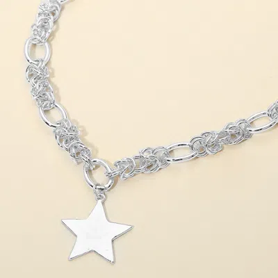 Fashnzfab Hammered Metal Star Pendant Chunky Mixed Chain Necklace In Multi