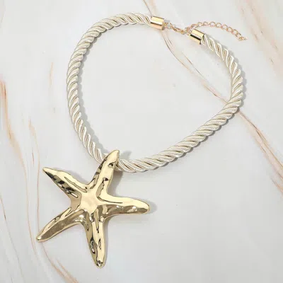 Fashnzfab Hammered Metal Starfish Pendant Accent Bold Rope Chain Statement Necklace In Pink