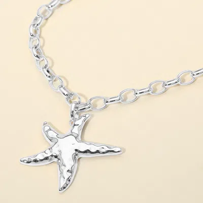 Fashnzfab Hammered Metal Starfish Pendant Chunky Chain Necklace In Multi