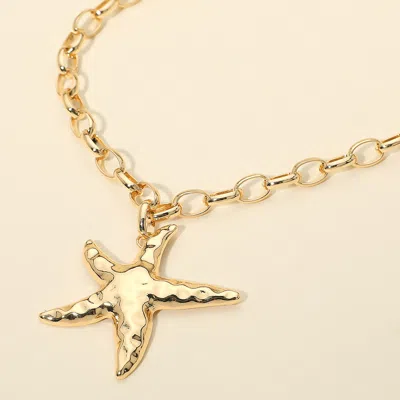 Fashnzfab Hammered Metal Starfish Pendant Chunky Chain Necklace In Silver