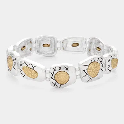Fashnzfab Hammered Metal Stretch Bracelet Worn Silver In Multi