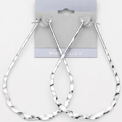 Fashnzfab Hammered Metal Teardrop Pin Catch Hoop Earrings In Silver