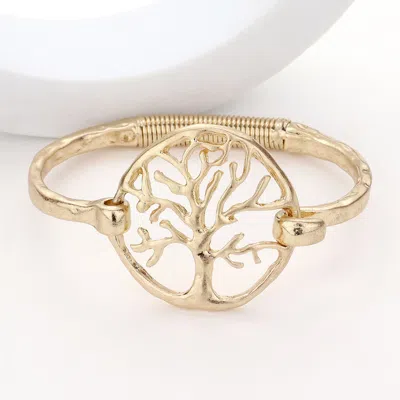 Fashnzfab Hammered Metal Tree Of Life Hook Bracelet Worn Gold