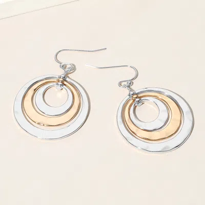 Fashnzfab Hammered Metal Triple Open Circle Layered Dangle Earrings In Multi