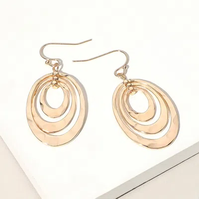 Fashnzfab Hammered Metal Triple Open Oval Layered Dangle Earrings In Gold
