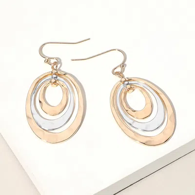 Fashnzfab Hammered Metal Triple Open Oval Layered Dangle Earrings In Multi