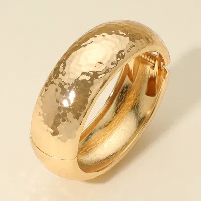 Fashnzfab Hammered Metal Wide Dome Hinged Bangle Bracelet In Gold