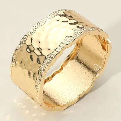 Fashnzfab Hammered Metal Wide Hinged Bangle Bracelet Gold