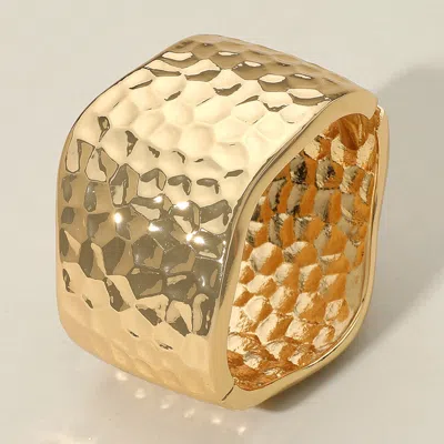 Fashnzfab Hammered Metal Wide Hinged Bangle Bracelet In Gold