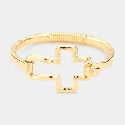 Fashnzfab Hammered Open Metal Cross Hook Bracelet Gold