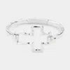 Fashnzfab Hammered Open Metal Cross Hook Bracelet Rhodium In Multi