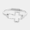 Fashnzfab Hammered Open Metal Cross Hook Bracelet Worn Silver In Multi