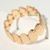 Fashnzfab Hammered Oval Metal Plate Beaded Stretch Bracelet Worn Gold In Multi