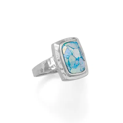Fashnzfab Hammered Roman Glass Ring In Metallic