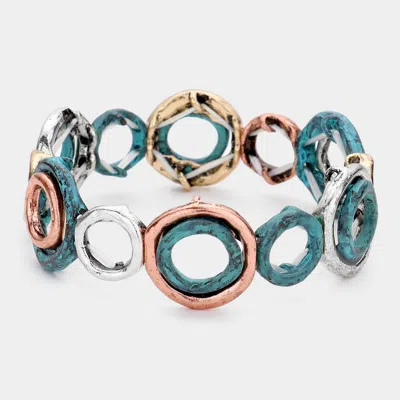 Fashnzfab Hammered Vintage Metal Stretch Bracelet Patina Verdigris In Multi