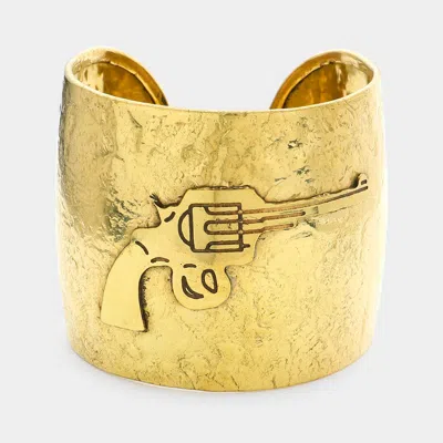 Fashnzfab Hammered Wide Metal Cuff Bracelet Gold