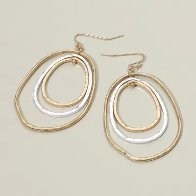 Fashnzfab Hammered Worn Metal Layered Oval Dangle Earrings In Gold