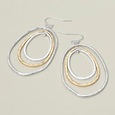 Fashnzfab Hammered Worn Metal Layered Oval Dangle Earrings In Metallic