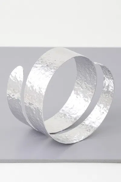 Fashnzfab Hammered Wrap Around Cuff Bracelet In Silver