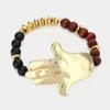 Fashnzfab Hamsa Hand Beaded Stretch Bracelet Black, Brown, Gold In Multi