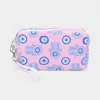 Fashnzfab Hamsa Hand Evil Eye Printed Pouch Bag With Wristlet In Pink
