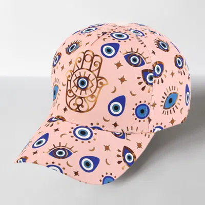 Fashnzfab Hamsa Hand Pointed Evil Eye Pattern Printed Baseball Cap In Pink