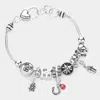 Fashnzfab Hamsa Hand Wish Bone Charm Multi Bead Bracelet Clear, Worn Silver In Multi