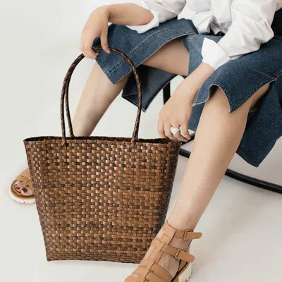 Fashnzfab Hand Made Basket Weave Tote Bag / Shoulder Bag In Brown