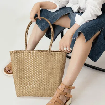 Fashnzfab Hand Made Basket Weave Tote Bag / Shoulder Bag In Sand