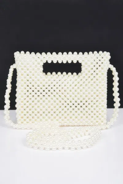Fashnzfab Hand Made Faux Pearl Bead Crossbody Bag In White